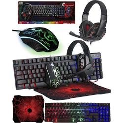 Gaming Keyboard and Mouse and Mouse pad and Gaming Headset, Wired LED RGB Backlight Bundle for PC Gamers and Xbox and PS4 Users - 4 in 1 Edition Hornet RX-250