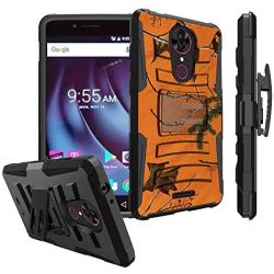 Untouchble Case for [T-Mobile REVVL Plus Case, REVVL Plus Case] Heavy Duty Shell with Kickstand Rotating Heavy Duty Holster Belt - Orange Tree Camo