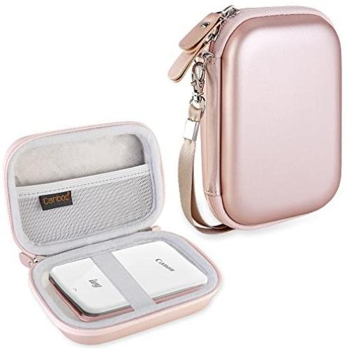 Canboc Hard Carrying Case for Canon Ivy Mobile Mini CLIQ CLIQ+ Instant Camera Printer Wireless Bluetooth Portable Smartphone Photo Printer, Mesh Pocket fit Zink Photo Paper and USB Cable, Rose Gold