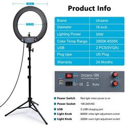 Ring Light 18 inch 55W Dimmable LED Ringlight with Tripod Stand and Phone Holder, Remote Control Bi-Color 3000K-6500K Circle Lighting for Vlog, Makeup, YouTube, Camera, Photo, Video, Selfie, Beauty