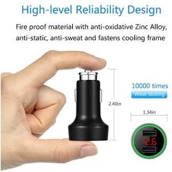 Palumma 24W/4.8A Dual USB Car Charger, 12V to USB Outlet with Cigarette Lighter Voltage Meter LED/LCD Display Battery Low Voltage Warning (Black)