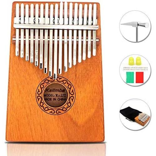 GUNAI Kalimba 17 Keys Thumb Piano Portable Thumb Finger Piano Mahogany Marimba Instrument with Tuning Hammer and 7 Accessories for Music Lover Beginners