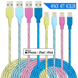 iPhone Charger Lightning Cable IDiSON 4Pack 4Color 4ft Apple MFi Certified Unbreakable Fast Charger Compatible iPhone 11 Pro X XR XS MAX 8 Plus 7 6s 5s 5c Air iPad Mini iPod (Green Orange Blue Yellow)