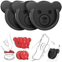 Car Grips Mount for Phone Stand Cute Bear Style Silicone Phone Holder with Phone line Clasp for Collapsible Grip/Socket Mount User Used on Dashboard, Home, Office, Kitchen, Desk, Wall (Black) 3 Pack