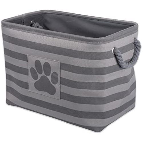 DII Bone Dry Large Rectangle Pet Toy and Accessory Storage Bin, 17.75x12x15", Collapsible Organizer Storage Basket for Home Décor, Pet Toy, Blankets, Leashes and Food-Gray Stripes