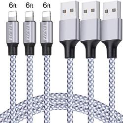 TAKAGI iPhone Charger 3PACK 6Feet Extra Long Nylon Braided USB Charging Cable High Speed Connector Data Sync Transfer Cord Compatible with iPhone Xs Max/X/8/7/Plus/6S/6/SE/5S iPad