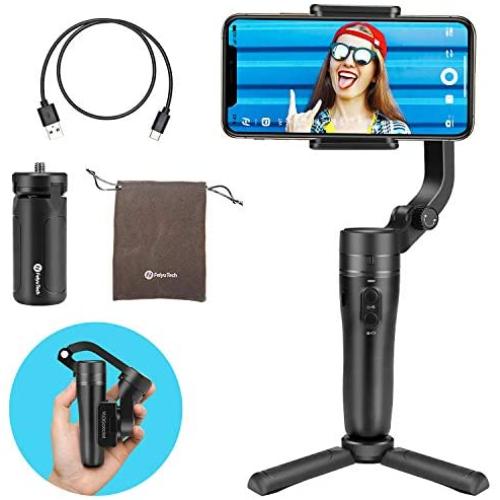 FeiyuTech VLOG Pocket Handheld Gimbal Stabilizer Foldable Pocket-Size 3-Axis with One Key Orientation Toggle Face/Object Tracking for iPhone 11 Pro Max and Smartphone (Black)