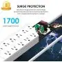 3 USB Surge Protector with 12 Outlets Flat Plug Power Strips, 6 Feet Extension Cords with 5V/3.1A 15AMP and 1700 Joules for Protect Electricity and Smart Phone Charging by JF.EGWO, White 3 USB Surge Protector with 12 Outlets Flat Plug Power Strips, 6 Feet Extension Cords with 5V/3.1A 15AMP and 1700 Joules for Protect Electricity and Smart Phone Charging by JF.EGWO, White