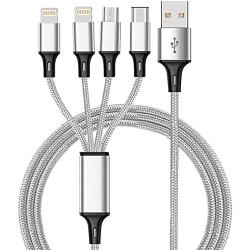 CKCOCO Multi USB Charger Cable 5FT Nylon Braided Universal 4 in 1 Multiple Charging Cord Adapter with 8Pin x2/Type-C/Micro USB Port Connectors for Cell Phones Tablets and More (Charging Only)