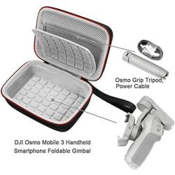 Hard Carrying Case for DJI Osmo Mobile 3 Handheld Smartphone Foldable Gimbal and Osmo Grip Tripod, Power Cable, Protective Storage Travel Bag - Black (Gray Lining)