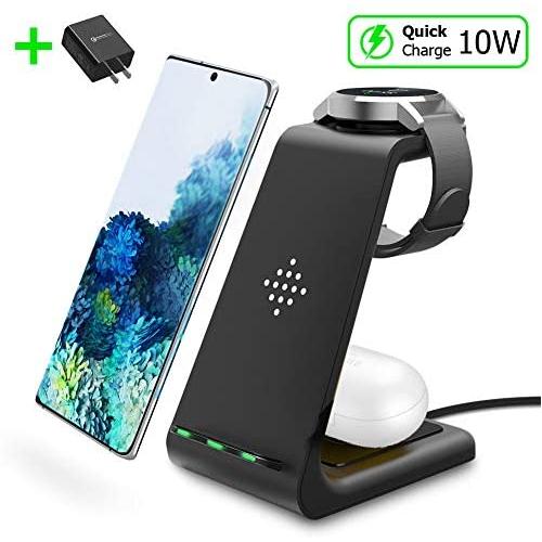 Intoval Wireless Charger, Wireless Charging Station for Samsung Galaxy Phone/Watch/Buds, Fit for S20/S10/S9/S8/Note 10/Note 9/Note 8, Active 2/Active 1/ Gear S3/ Gear Sport/Gear Fit 2, Galaxy Buds