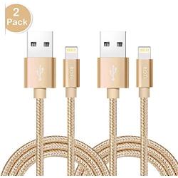 RoFI Compatible Phone Cable, [2Pack] 2FT Nylon Braided Fast Charging USB Cord Replcement for Phone X 8 8 Plus 7 7 Plus 6s 6s Plus 6 6 Plus 5 5S 5C SE Pad Air Mini and More (2 Pack Gold, 2 FT)