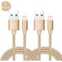 RoFI Compatible Phone Cable, [2Pack] 2FT Nylon Braided Fast Charging USB Cord Replcement for Phone X 8 8 Plus 7 7 Plus 6s 6s Plus 6 6 Plus 5 5S 5C SE Pad Air Mini and More (2 Pack Gold, 2 FT)