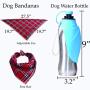 20 oz Dog Water Bottle Stainless Steel Dog Water Bottle,Dog Bandanas, Scarf for Dog,Portable Dog Water Bottles for Walking with Bowl,Reversible, Lightweight, Expandable Silicone Flip-Up Leaf (Blue)