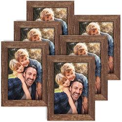 ZIRANLING 5X7 Picture Frame Wood Rustic Brown Set of 6 Packs for Table Top and Wall Mounting Display