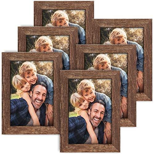ZIRANLING 5X7 Picture Frame Wood Rustic Brown Set of 6 Packs for Table Top and Wall Mounting Display