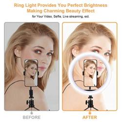 Selfie Ring Light with Tripod Stand & Phone Holder, MOHOO 10 Led Light Ring Makeup Selfie Light Dimmable 3 Light Modes & 10 Brightness for Live Stream YouTube Tiktok Vlog Video Photography