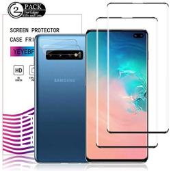 Galaxy S10 Plus HD Clear Tempered Glass Screen Protector+Camera Lens Protectors by YEYEBF, [2+2 Pack] [Case-Friendly] [9H Hardness] Full Coverage Screen Protector Cover Shield