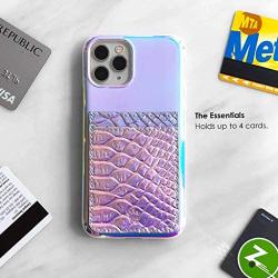 Cell Phone Wallet Stick on Credit Card Holder for Back of Phone - Cards Sleeve Pocket, Adhesive Sticker Compatible with iPhone, Most Cases - Iridescent Snakeskin