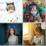 Headphone Cat Ear Headset,LED Light with USB Chargeable Foldable Earphones for Kids Teens Adults, Compatible for Ipad,Tablet,Computer,Mobile Phone LX-R107 (Black&Blue)