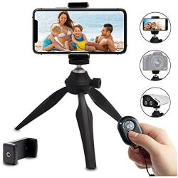 Mini Phone Tripod, LINKCOOL Lightweight Tabletop Tripod for IPhone Samsung Cellphone Camera DSLR Gopro with 360 Rotating Metal Ball Head & Universal Phone Mount Holder & Wirless Remote Control - Black