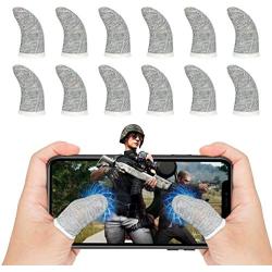 12Pcs Mobile Game Controller Finger Sleeves, Breathable Anti-Sweat Gaming Finger Cot for PUBG/Call of Duty Sensitive Touch Screen Finger Sleeve for Android iSO Phone (White)