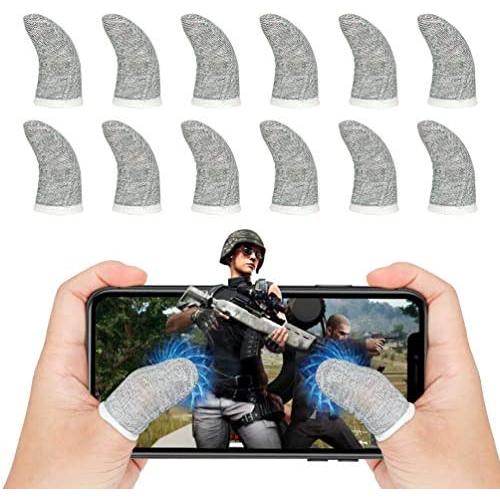 12Pcs Mobile Game Controller Finger Sleeves, Breathable Anti-Sweat Gaming Finger Cot for PUBG/Call of Duty Sensitive Touch Screen Finger Sleeve for Android iSO Phone (White)