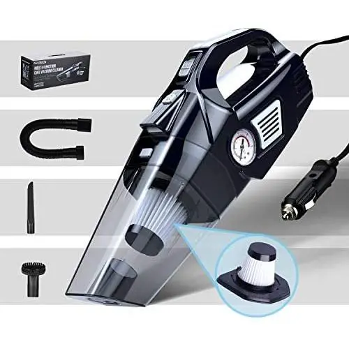 Car Vacuum Cleaner with Air Compressor 4 in 1 Multifunctional High Power 120W Air Compressor Tire inflator Handheld Car Vacuum High Power 5500PA Handheld Vacuum w/Light, 10 FT Power Cord, for Wet/Dry Car Vacuum Cleaner with Air Compressor 4 in 1 Multifunctional High Power 120W Air Compressor Tire inflator Handheld Car Vacuum High Power 5500PA Handheld Vacuum w/Light, 10 FT Power Cord, for Wet/Dry