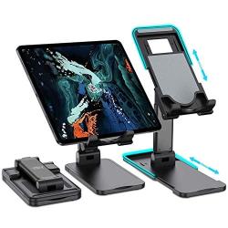 YDY Telescopic Folding Cell Phone Holder for Desk Adjustable Height Angle iPad Cell Phone Stand,Compatible with Smartphones/iPhone/iPad/Kindle/Tablet (New-Black)