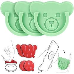 Car Grips Mount for Phone Stand Cute Bear Style Silicone Phone Holder with Phone line Clasp for Collapsible Grip/Socket Mount User Used on Dashboard, Home, Office, Kitchen, Desk, Wall (Green) 3 Pack