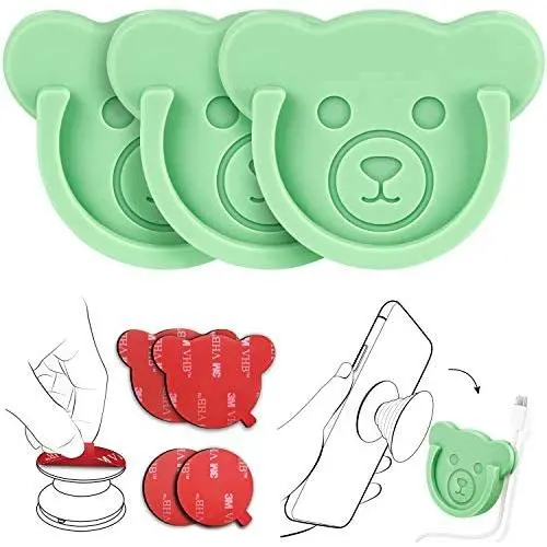 Car Grips Mount for Phone Stand Cute Bear Style Silicone Phone Holder with Phone line Clasp for Collapsible Grip/Socket Mount User Used on Dashboard, Home, Office, Kitchen, Desk, Wall (Green) 3 Pack Car Grips Mount for Phone Stand Cute Bear Style Silicone Phone Holder with Phone line Clasp for Collapsible Grip/Socket Mount User Used on Dashboard, Home, Office, Kitchen, Desk, Wall (Green) 3 Pack