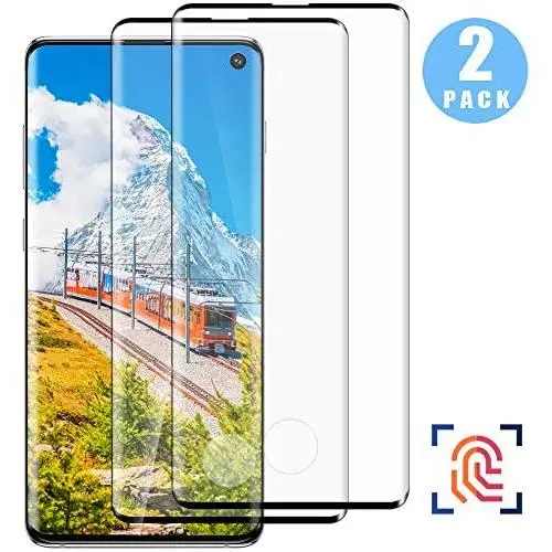 Galaxy S10 (6.1&quot) Screen Protector - 2 Pack Tempered Glass HD Clear [Fingerprint Sensor Support] [9H Hardness] [3D Curved] [Full Coverage] Glass Screen Protective Film for Samsung Galaxy S10