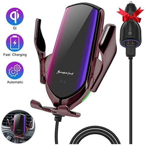 Wireless Car Charger Auto-Clamping Car Mount Air Vent Phone Holder & QC3.0 Car Charger 10W/7.5W/5W Compatible Galaxy S10/S10+/S9,Charging for iPhone 11/11 Pro/11 Pro Max/XSMax/XS/XR/X/8P