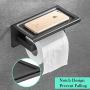 JOMAY Toilet Paper Holder with Shelf, Black SUS 304 Stainless Steel Tissue Roll Dispenser Storage with Phone Shelf for Bathroom Accessories