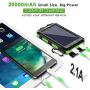 Solar Charger 20000mAh YOESOID Portable Solar Power Bank Outdoor Waterproof Camping External Backup Battery Pack with Dual USB Ports 2 LED Light Carabiner and Compass, Compatible Most Smart Phones