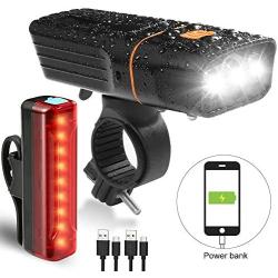 V VONTOX Bike Light Set 1200 Lumens Runtime 20+ hrs 5200mAh Waterproof Rechargeable Lithium Battery, 3 Light Mode Options.Super Bright Front Headlight and Tail Light Fits All Bicycle.