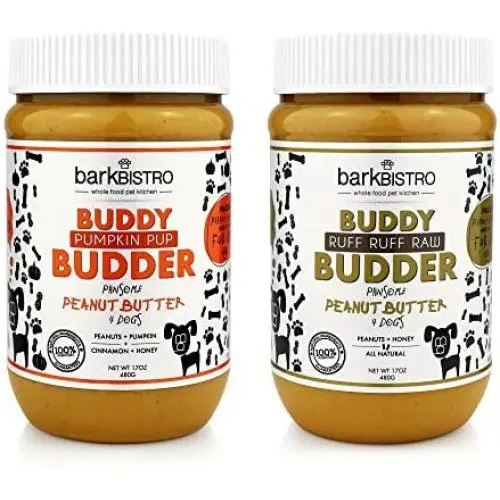 BUDDY BUDDER Bark Bistro Company, Ruff Ruff Raw + Pumpkin Pup, Dog Peanut Butter, Healthy Dog Treat, 100% Natural Dog Peanut Butter - Made in USA (Set of 2/ 16oz Jars) BUDDY BUDDER Bark Bistro Company, Ruff Ruff Raw + Pumpkin Pup, Dog Peanut Butter, Healthy Dog Treat, 100% Natural Dog Peanut Butter - Made in USA (Set of 2/ 16oz Jars)