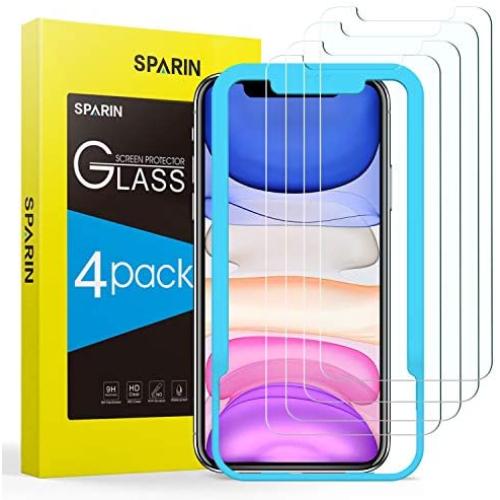 SPARIN [4 Pack] Screen Protector for iPhone 11 / iPhone XR (6.1 Inch), Tempered Glass Screen Protector for iPhone 11 2019 / iPhone XR with Alignment Frame/High Definition