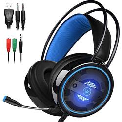 Gaming Headset with Mic and Changeable LED Light for Laptop Computer, Cellphone, PS4 and so on, DLAND 3.5mm Wired Noise Isolations Gaming Headphones- Volume Control.