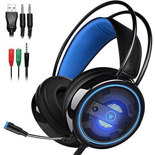 Gaming Headset with Mic and Changeable LED Light for Laptop Computer, Cellphone, PS4 and so on, DLAND 3.5mm Wired Noise Isolations Gaming Headphones- Volume Control.