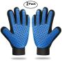 xjzx [Upgrade Version 2PCS Pet Grooming Glove - Gentle Deshedding Brush Glove - Efficient Pet Hair Remover Mitt - Massage Tool with Enhanced Five Finger Design - Perfect for Dogs & Cats, Blue