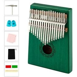 Clothink Kalimba Thumb Piano 17 Keys Finger Piano Wood Mahogany with Tune Hammer, Carry Bag, Pickup, Key Stickers