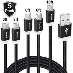 CLEEFUN USB C Cable Fast Charging [5-Pack, 3/3/6/6/10 ft], Type C Charger Nylon Braided Cord Compatible with Samsung Galaxy Note 10/10+/9/8, S10E S10 S9 S8 Plus, A10e A51 A71, LG G8 G7 Moto G7 G8