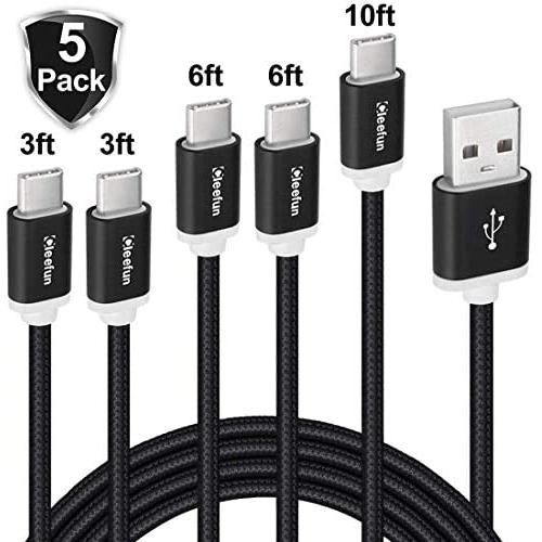 CLEEFUN USB C Cable Fast Charging [5-Pack, 3/3/6/6/10 ft], Type C Charger Nylon Braided Cord Compatible with Samsung Galaxy Note 10/10+/9/8, S10E S10 S9 S8 Plus, A10e A51 A71, LG G8 G7 Moto G7 G8