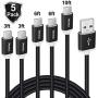 CLEEFUN USB C Cable Fast Charging [5-Pack, 3/3/6/6/10 ft], Type C Charger Nylon Braided Cord Compatible with Samsung Galaxy Note 10/10+/9/8, S10E S10 S9 S8 Plus, A10e A51 A71, LG G8 G7 Moto G7 G8