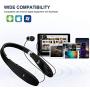 Bluetooth Headphones, Bluetooth Headset Foldable Neckband Wireless Headset with Retractable Earbuds, Bluetooth V4.1, 16 Hours Playtime, Sports Sweatproof Noise Cancelling Earphones with Mic (Black)
