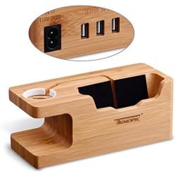 USB Charging Stand - Tendak Phone Stand with 3 USB Port Bamboo Wood Charging Dock Station for 38mm and 42mm Apple Watch & iPhone 6 6 Plus 5S 5 7 7 Plus and Other Smartphone