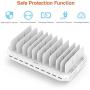 iPad Charging Station 96W 10-Port Alxum USB Charging Station Multiple Device USB Charger with Smart IC Tech, Organizer Stand for iPhone X, Xs Max,8,7,6, Samsung Google Nexus LG, Tablets, White