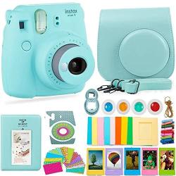 FujiFilm Instax Mini 9 Camera and Accessories Bundle - Instant Camera, Carrying Case, Color Filters, Photo Album, Stickers, Selfie Lens + More (Ice Blue)