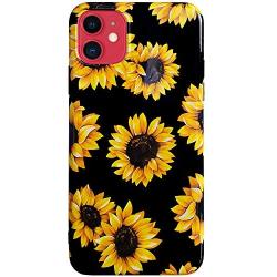 J.west Case for New iPhone 11 Vintage Floral Cute Yellow Sunflowers Black Soft Cover for Girls/Women Flexible TPU Silicone Slim fit Fashion Design Pattern Drop Protective Case for iPhone 11 6.1 inch